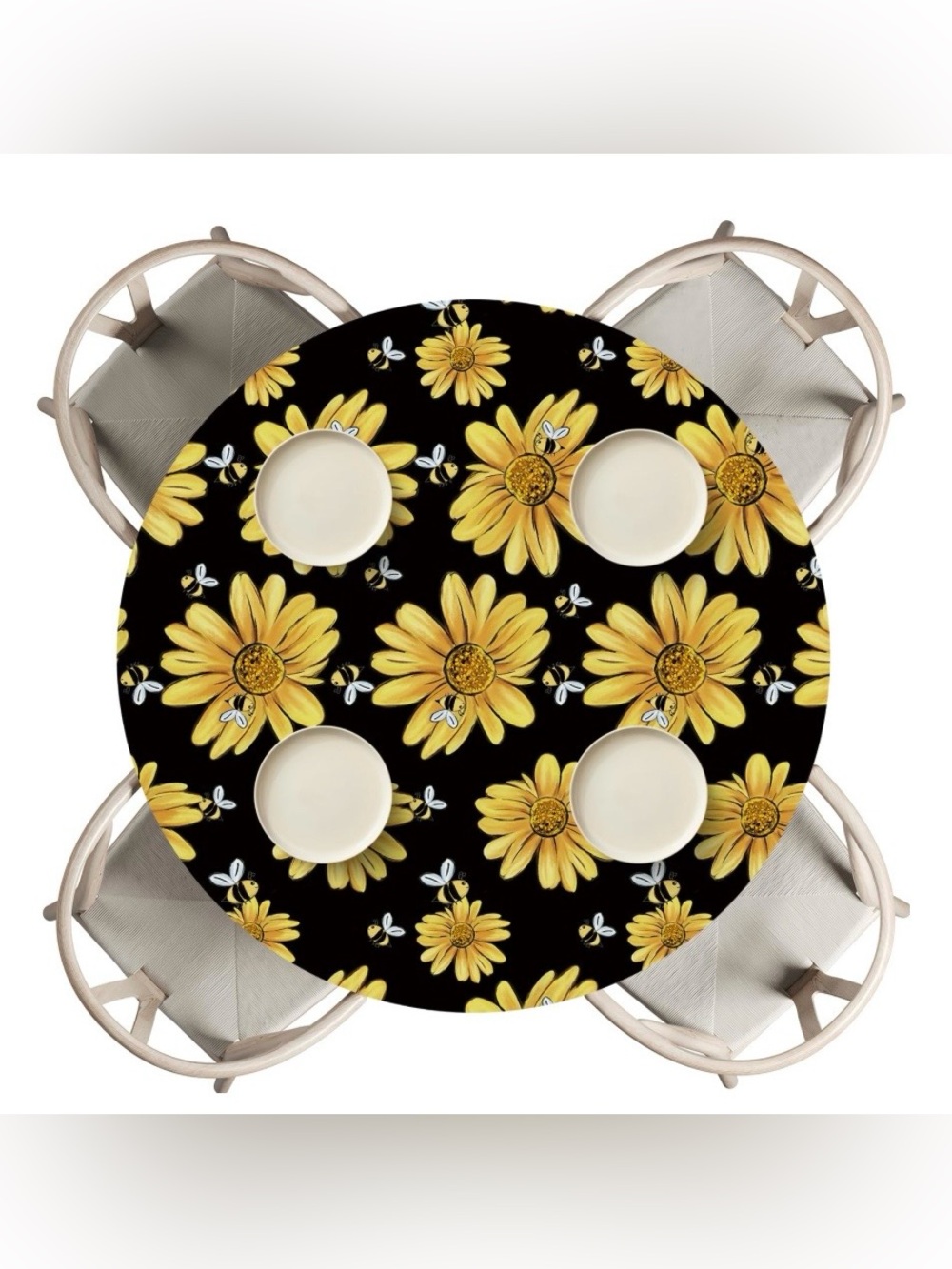 Floral Vinyl Tablecloth 44-56” Round -  BLACK GOLD